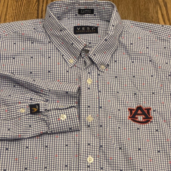 VESI Sportswear Auburn Tigers Button Up Shirt Mens XL Gingham Check Collegiate - Picture 1 of 16